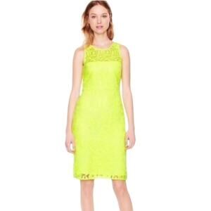 J. Crew Collection Yellow Neon Lace  Pencil Crew Neck Knee Length Dress Size 4